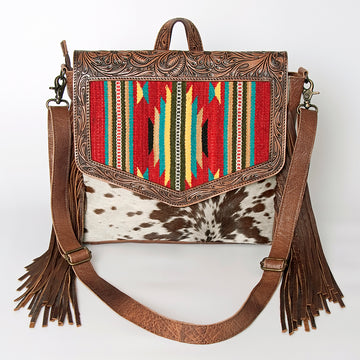 American Darling Messenger Hand Tooled Saddle Blanket Hair On Genuine Leather Western Women Bag Handbag Purse | Cute